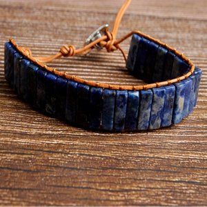 Boho Natural Stone Midnight Blue Leather Bracelet